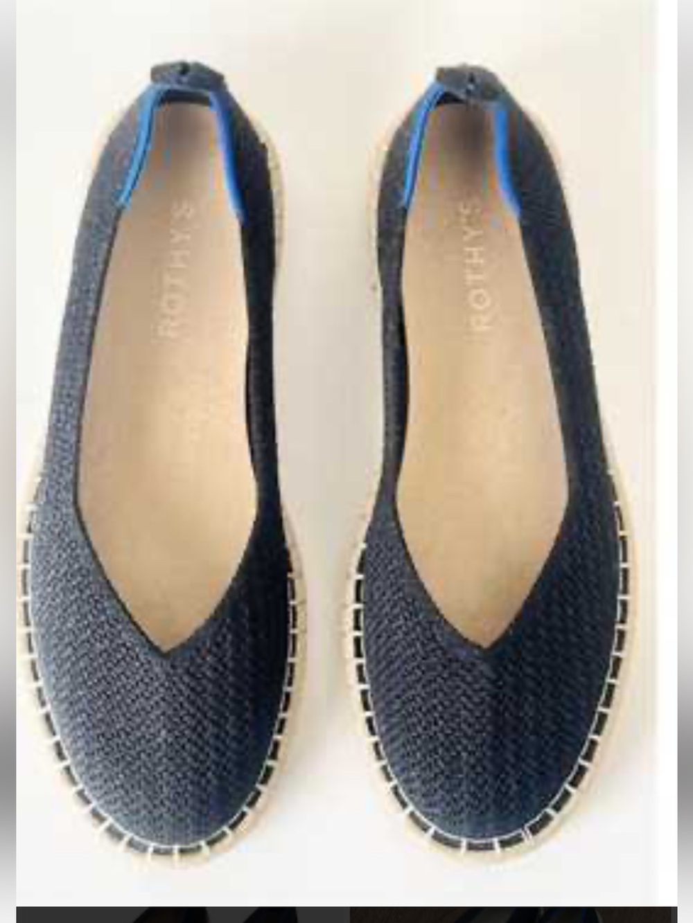 Rothy's Black Knit Espadrille Flats with Blue Trim